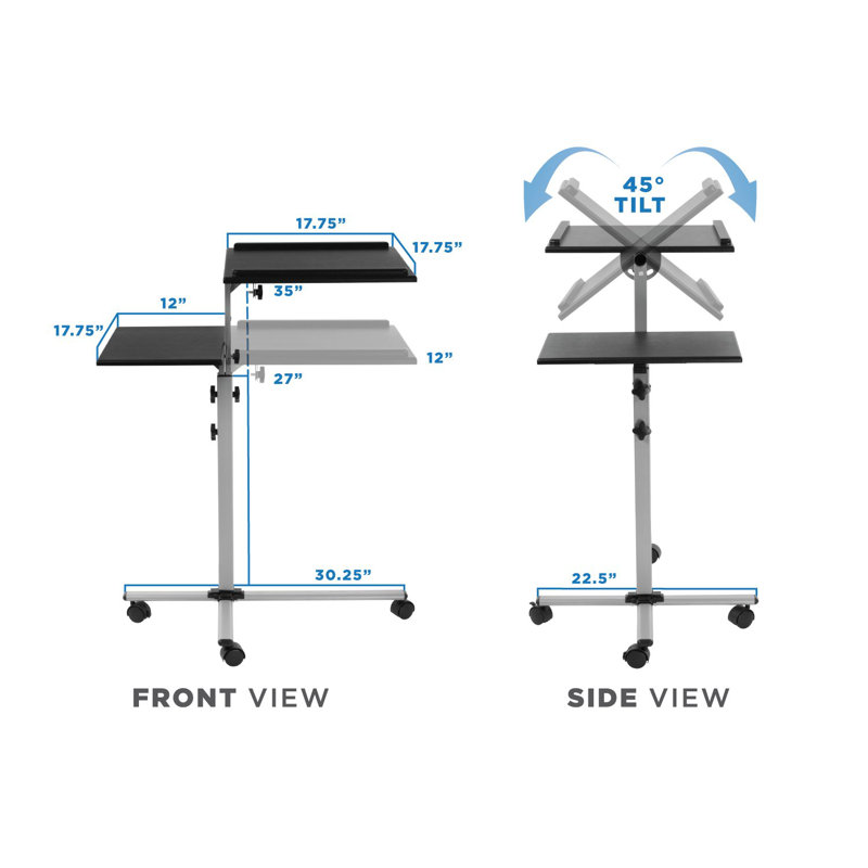Mount-It! Rolling Laptop Tray and Projector Cart, Height Adjustable Presentation Cart with Wheels