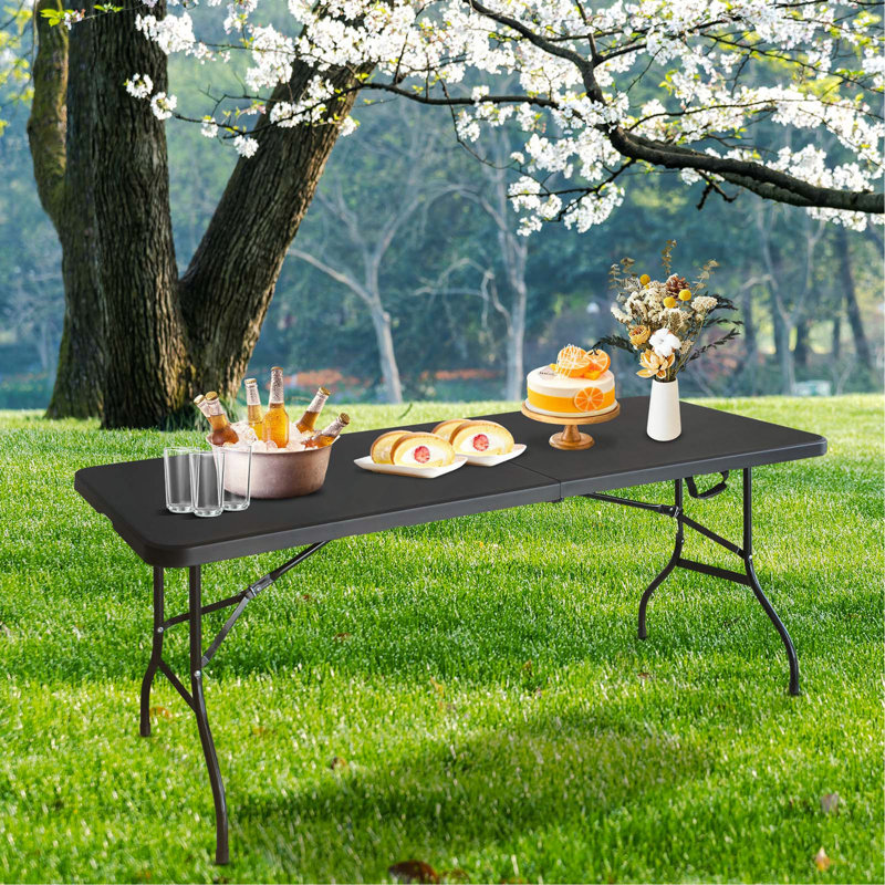 Table pliante 6 pi, table en plastique portative pour le camping, pique-nique, fêtes, table pliable à charge élevée, Noir