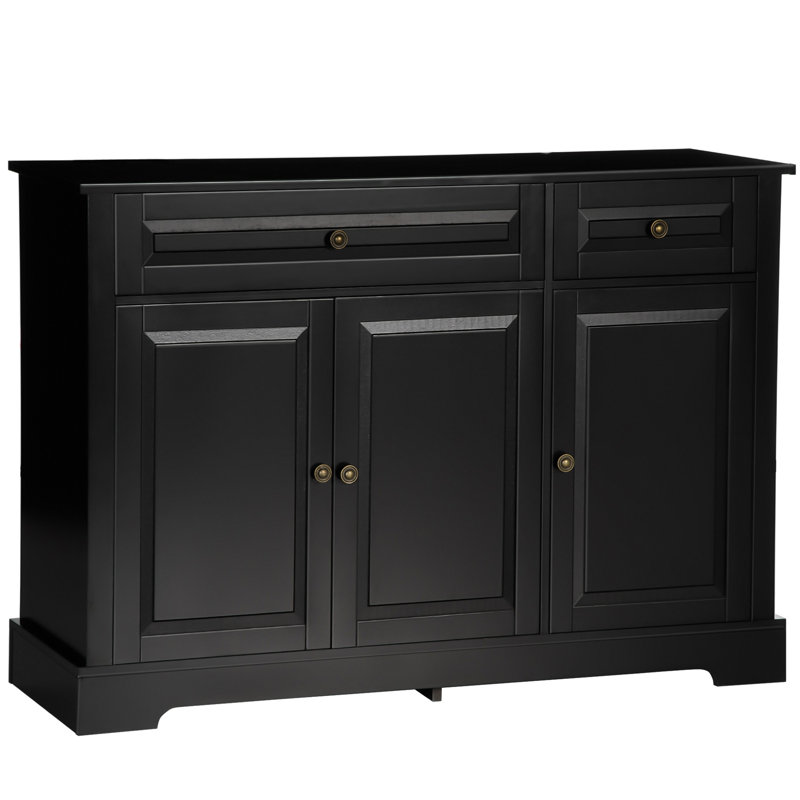 Sideboard With 2 Drawers And Adjustable Shelves, Black For Multipurpose Storage In Home Kitchen Buffet Cabinet, Modern & Shelves. Black, Cabinet. Build. 44.32"W X 15.5"D 32"H