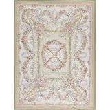 Hand-Knotted High-Quality Ivory and Green Area Rug