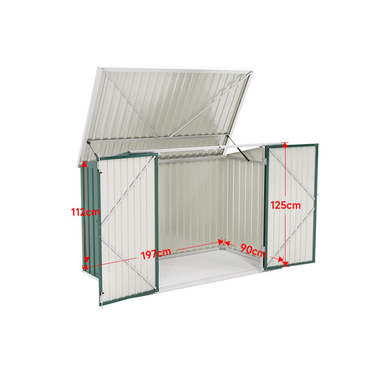 Outdoor sloped-roof metal bike room