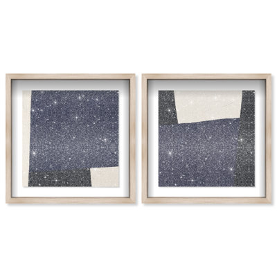 In Blue Set Shadowbox Abstract Print by Oliver Gal, Black Frame, 12 x 12