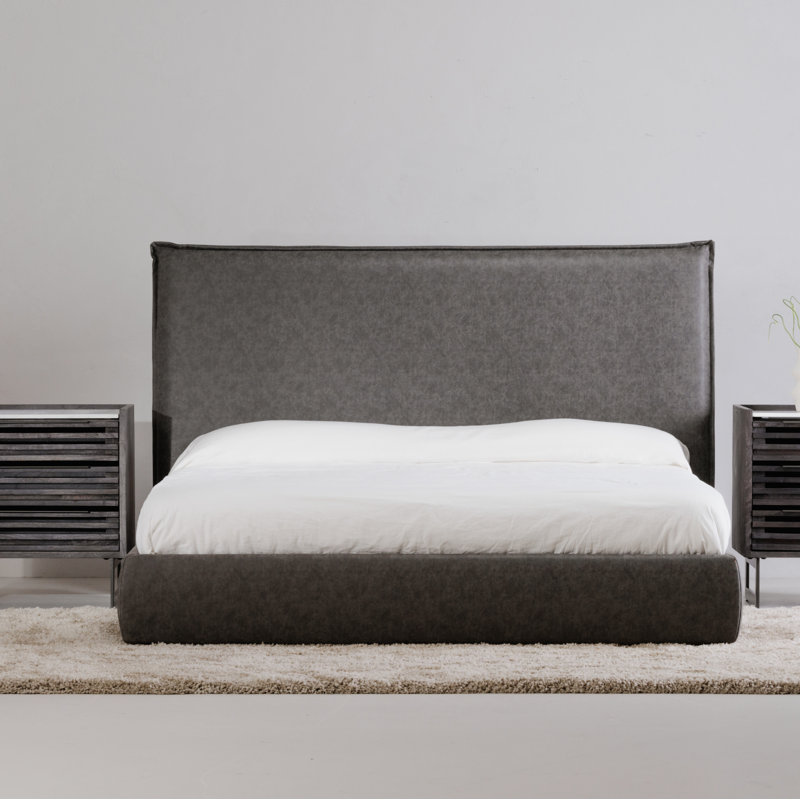 Timothy Upholstered Low Profile Platform Bed, King, Dark Grey Faux Leather, 54
