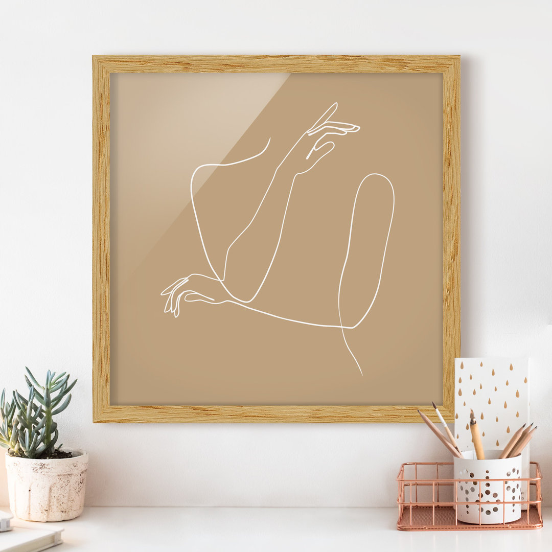 Gerahmter Kunstdruck Line Art Hands Woman Beige