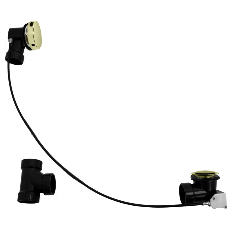 35" Cable Drive Bathtub Pop-Up Drain Trim with Rotary Overflow and Sch. 40 ABS Fittings, Polished Brass