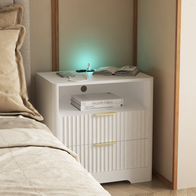 Nightstand With Charging Station, Smart Nightstand With Night Light,Bedside Tables With Storage Cabinet For Bedroom