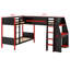 Lit superposé en L avec lit mezzanine, bureau intégré, tablettes et DEL