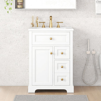 24"W Freestanding Bathroom Single Vanity with Soft-Close Storage System and Flip-Out Drawer
