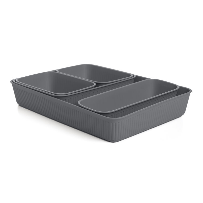 Ensemble de bacs en plastique 5 pièces, Gris