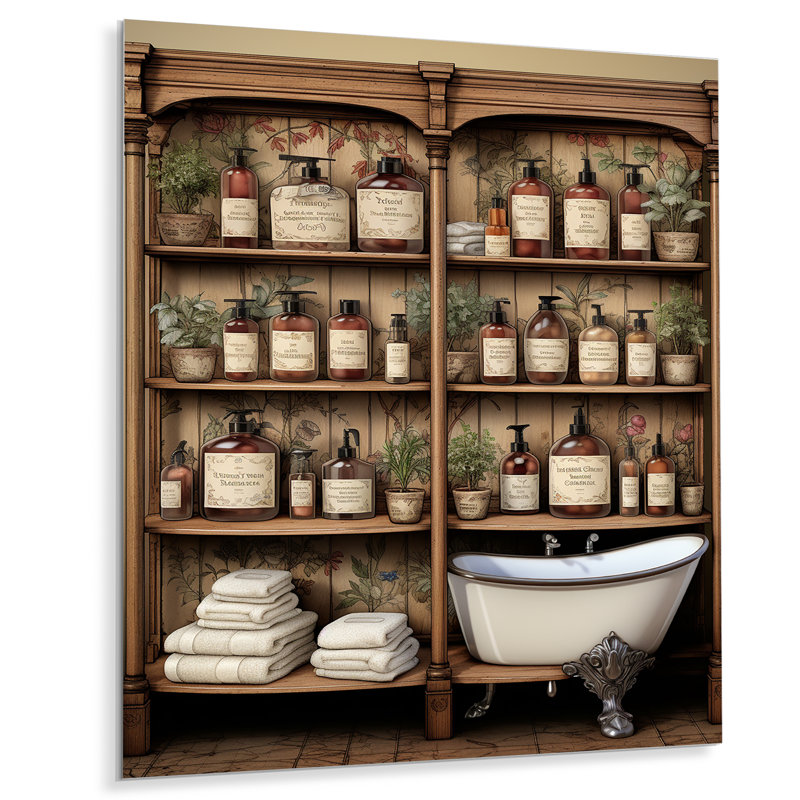 Articles de toilette bruns et blancs rétro - articles de toilette en métal, H 20 po x l 12 po x P 1 po