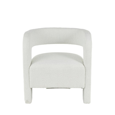 Rayisha Polyester Curved Back Mid Century Modern Round Boucle White Accent Chair