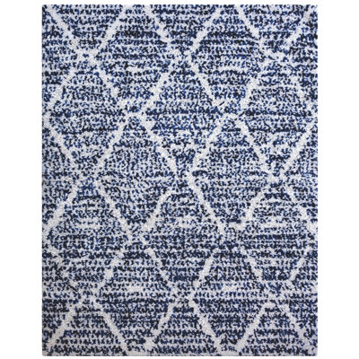 Tapis bleu et blanc en polyester Ajahnay