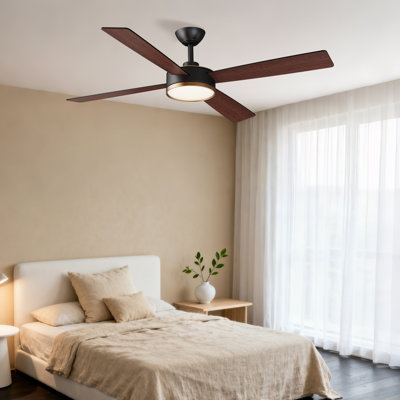 Dalchand 54" Indoor Modern Matte Black Ceiling Fan with Brass accent Integrated LED Light and Remote Control