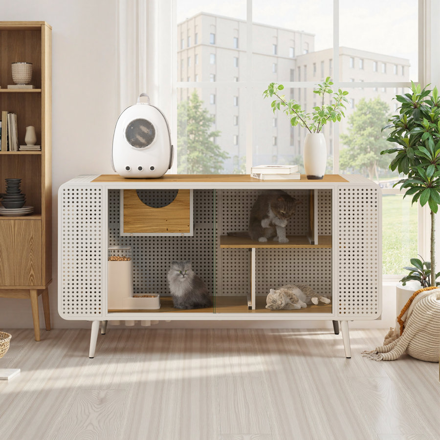 55.12" Spacious Cat House With Tempered Glass