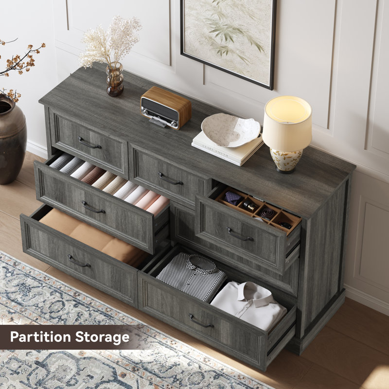 Hallah 2 Pieces Bedroom Set,7 Drawer Dresser and 5 Dresser Chest with Storage Cabinet, Gray