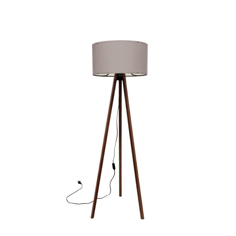 Scandinavian Style Floor Lamp, Beige & Brown, 45.7 x 55.1 x 45.7 inches | 70% MDF / 30% PVC Fabric | On/Off Switch on Cable, E27 Socket, Max 40W | Modern Lighting for Living Room & Bedroom Décor