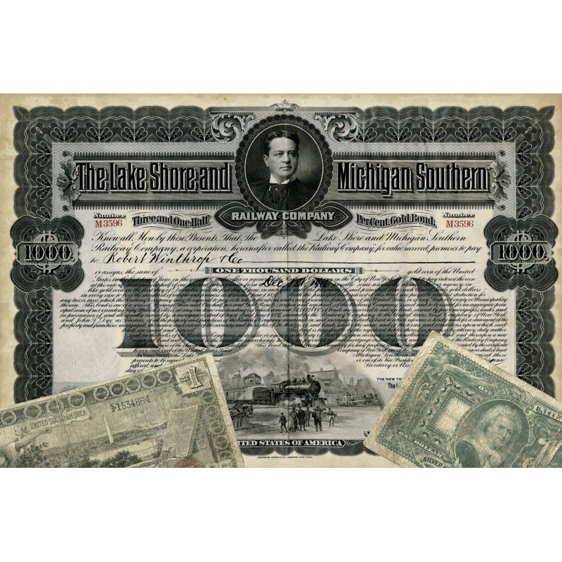 Antique Stock Certificate II, 30cm H x 46cm W x 3.8cm D