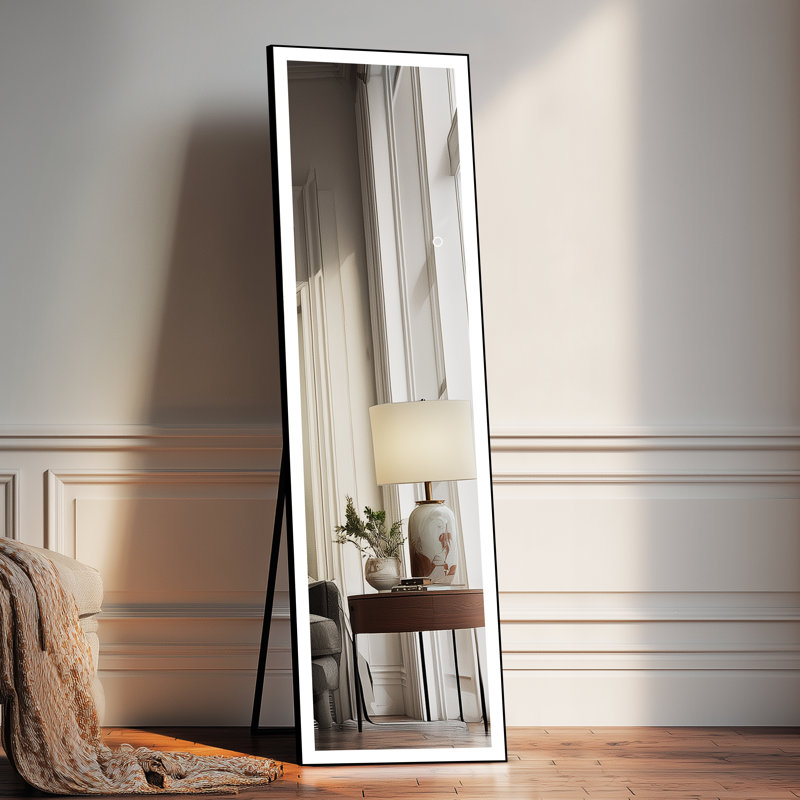 Framed Full-Length LED Mirror with Tempered Glass & Anti-Desilvering – Bright 3-Color Lighting, Stable Multi-Installation