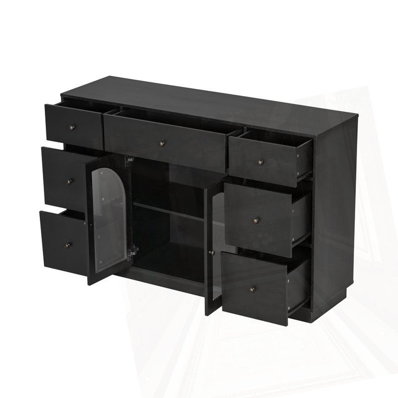 2 Doors And 7 Drawers Cabinet, Black