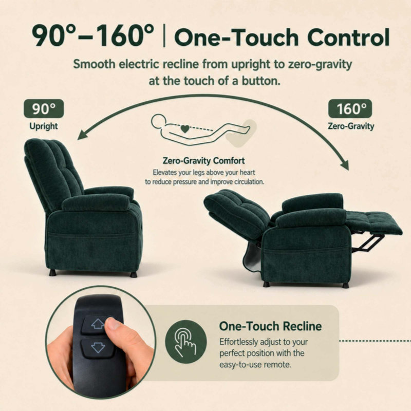 Basic Electric Recliner, Blackish Green Chenille