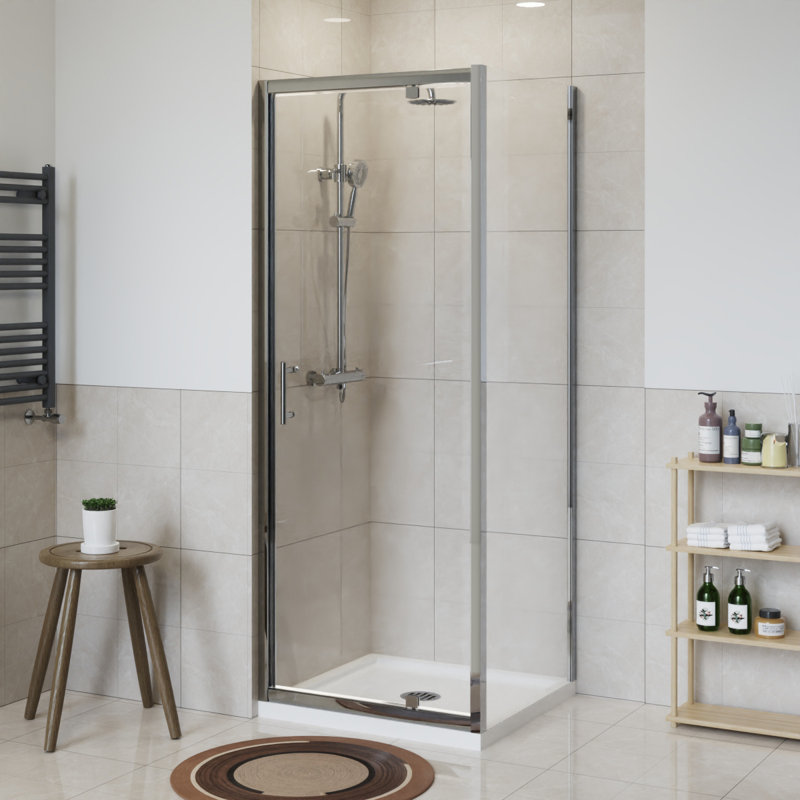 Shelica Bathroom 760mm Pivot Door Shower Enclosure with 1000mm Side Panel, Chrome
