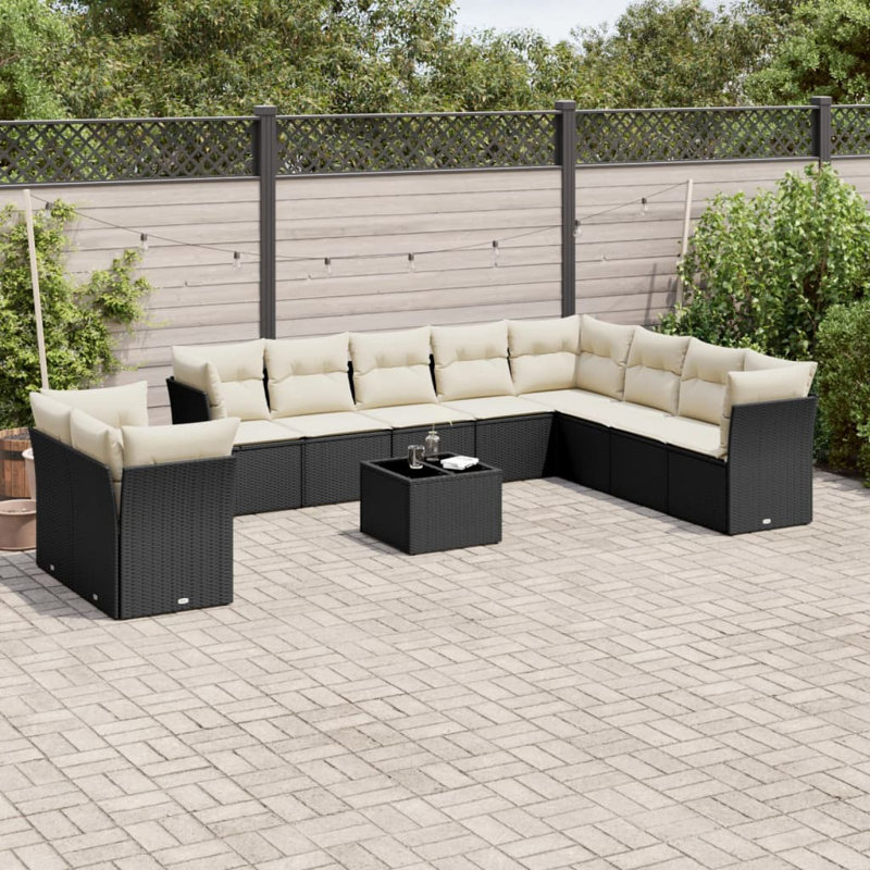 Ensemble de canapé de jardin en rotin PE noir Vidaxl, acier thermolaqué