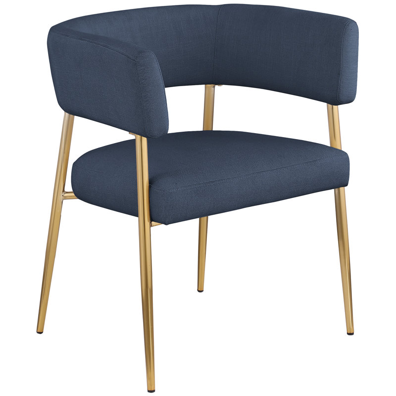 Kleanthi Linen Textured Fabric Dining Chair, Navy Linen Textured Fabric