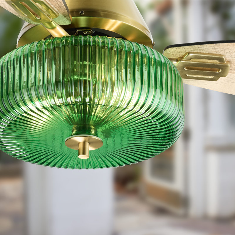 42"W Eliora LED Indoor Ribbed Glass Globe Ceiling Fan With Remote Control - House of Hampton®, Green