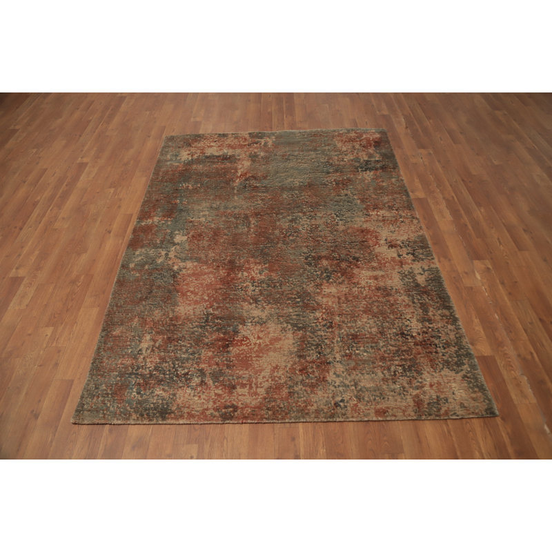 Tapis moderne moderne d'aspect vieilli 5 x 7 dans des tons terreux