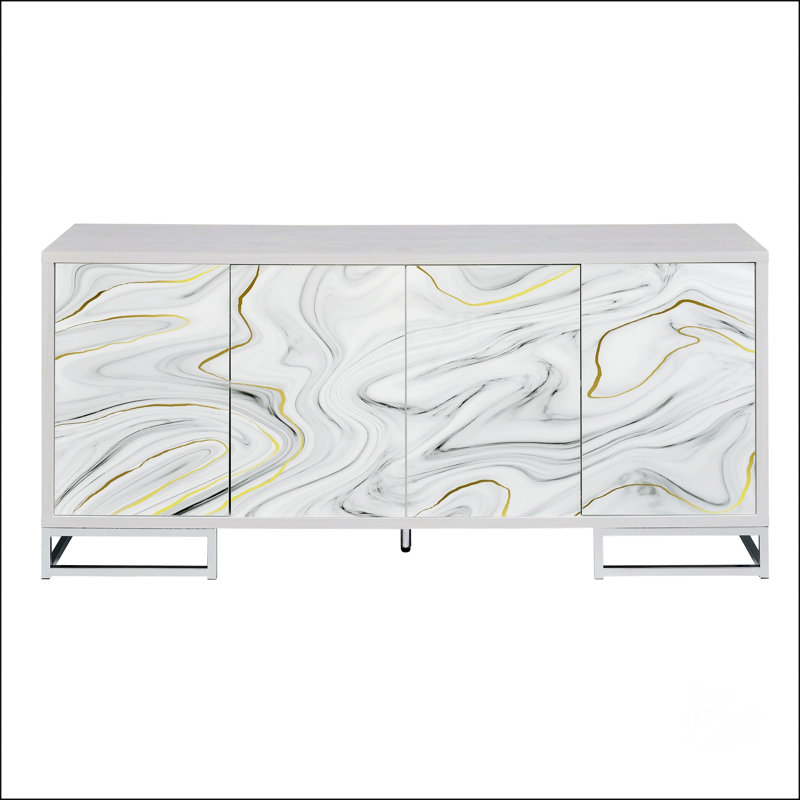 Paavan Marble Paint Finish Console Cabinet With Spacious Storage And Modern Aesthetic