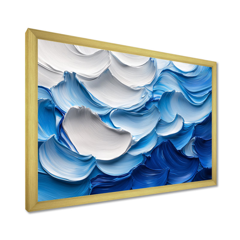 Nuredin Ocean Blue Delicate Flower Petals I - fleurs abstraites, art mural, Cadre simple, H 16 po x l 32 po, Or