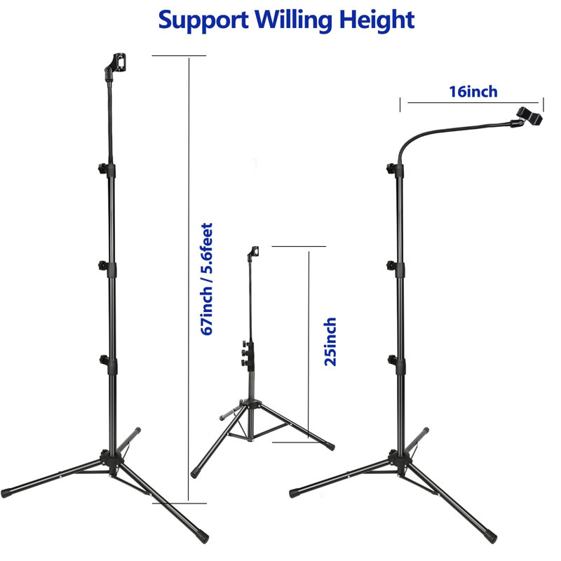 Support pour micro, support pour microphone à perche Trépied à col-de-cygne réglable en hauteur de 24 po à 67 po avec 2 pinces pour fixation au micro