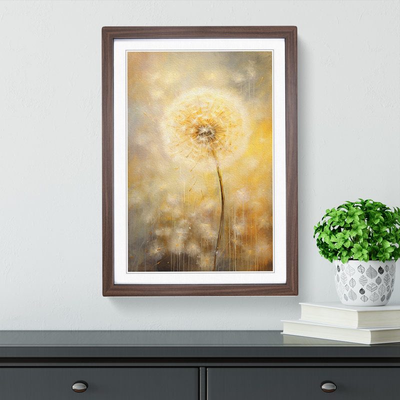 Dandelion Gestural - Single Picture Frame Print on Wood, Walnut Framed, 64cm H x 46cm W