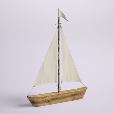 Armentrout 21" Brown And Natural Wood Metal And Fabric Sailboat Tabletop Sculpture