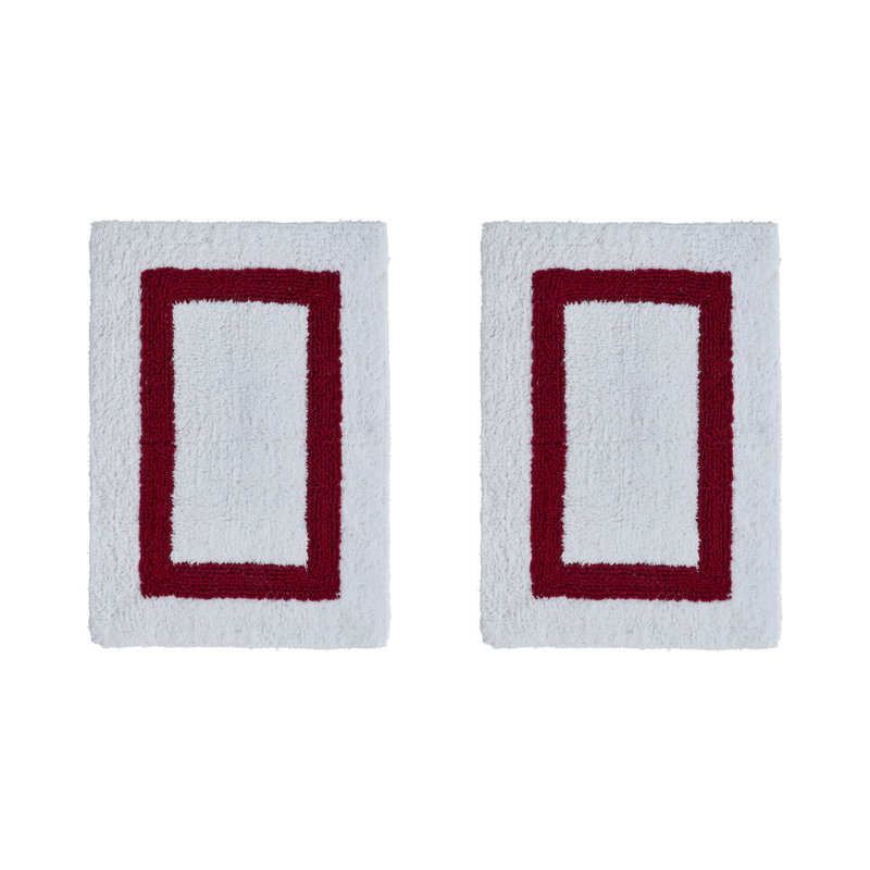 Ensemble de tapis pour salle de bain 2 pièces 100% coton 2370 g / m² Broshouse, tapis de salle de bain touffeté ultra moelleux, super absorbant certifié OEKO-TEX®, réversible, lavable à la machine, confort semblable au spa, blanc / rouge