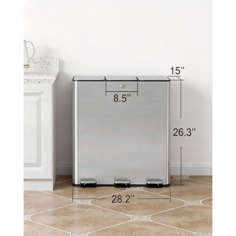 Poubelle à 3 compartiments, avec couvercles hermétiques, 24 gallons