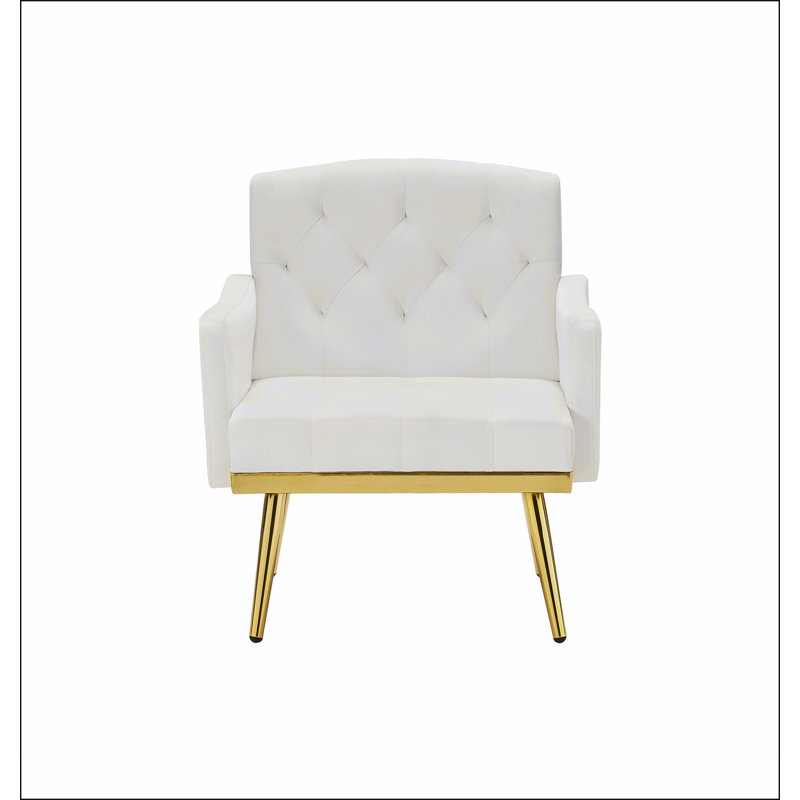 Fauteuil en velours avec pieds en métal, Blanc, crème