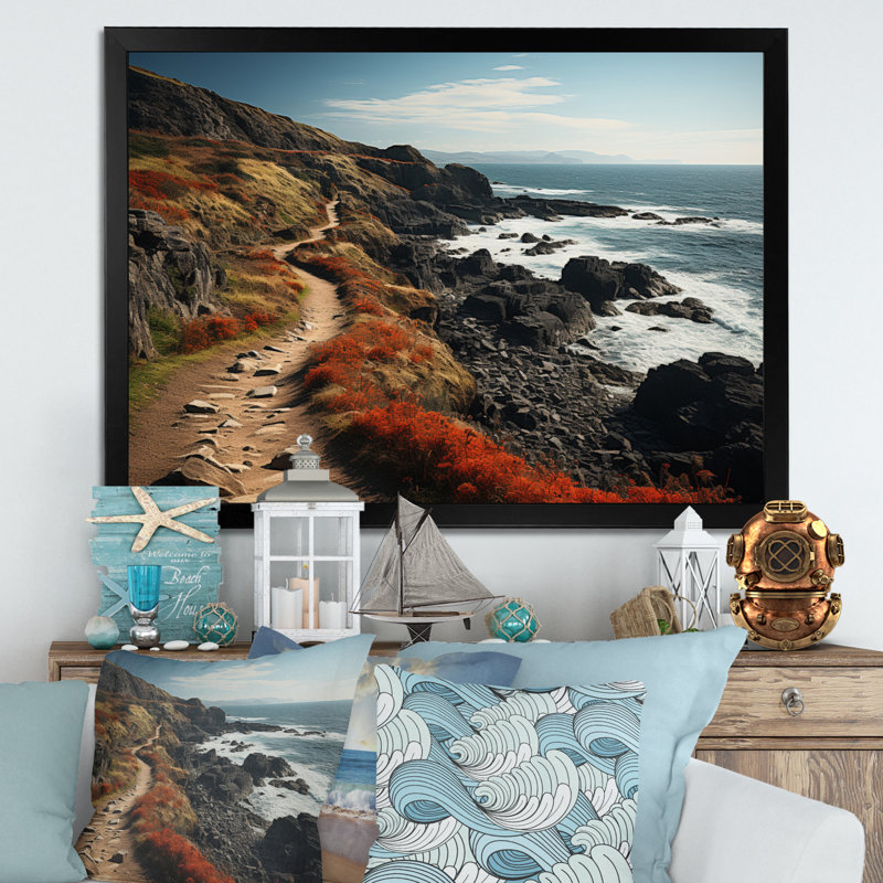 «Bablu Coastal Path I», reproduction sur toile, Cadre simple noir, H 34 po x l 44 po x P 1,5 po