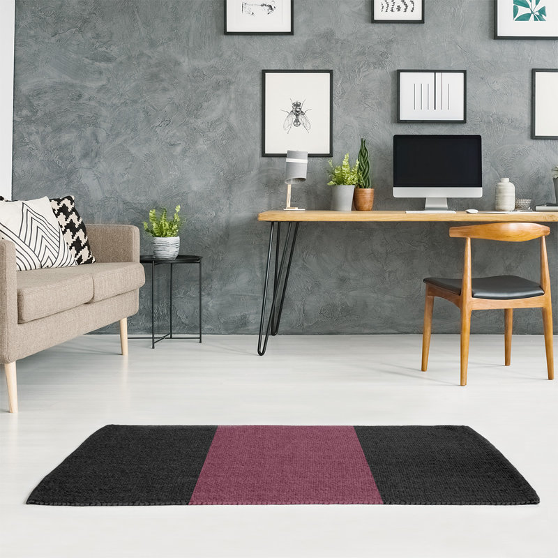 Tapis noir/à vin rayé, Rectangle 4 pi x 6 pi