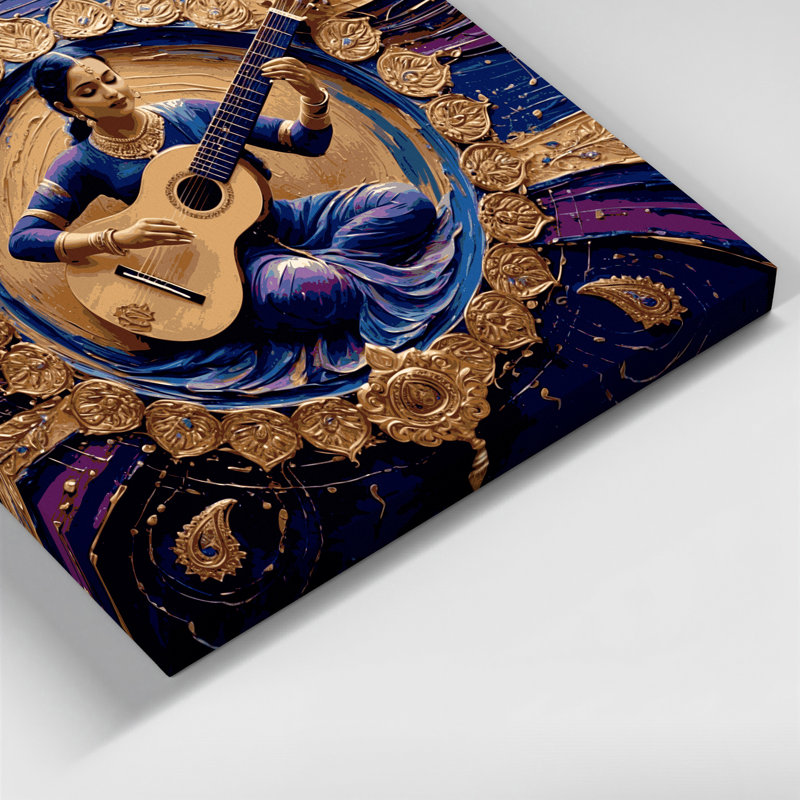 «Music Sitar», art mural sur toile bleue, H 11 po x l 14 po