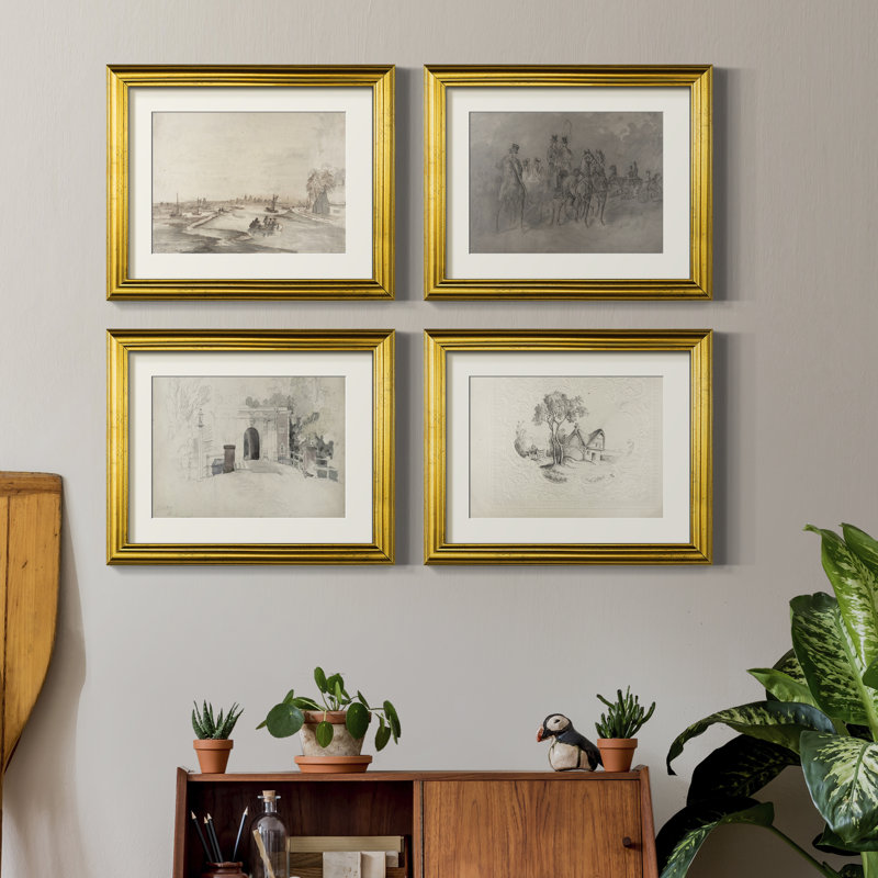 Vintage Sketch III  -4 Piece Set of Framed Prints