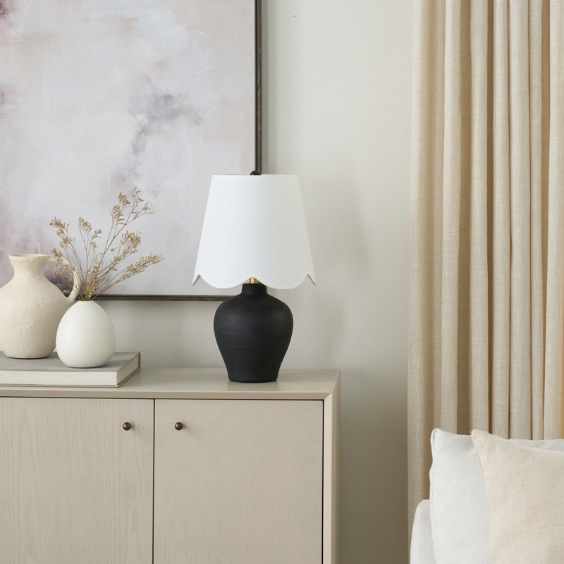 18" Small Black Ceramic Table Lamp with Scallop Shade