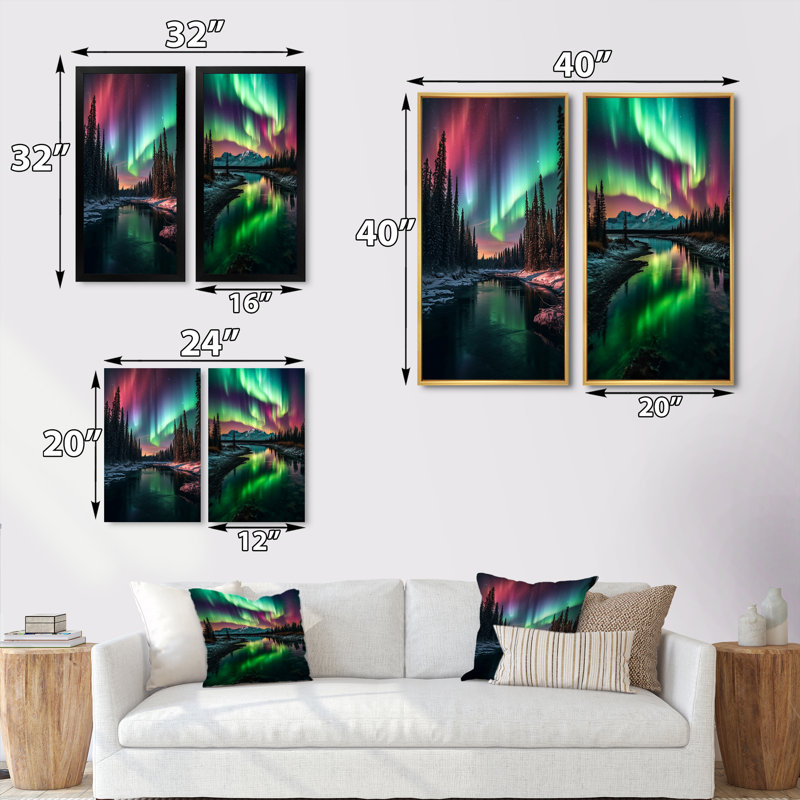 «Yukon Northern Lights Beauty», 2 pièces, Cadre blanc, H 20 po x l 24 po