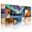 Tableau abstrait géométrique sur toile tendue, représentant un paysage d'aurores boréales (ensemble de 3)-2076079528
