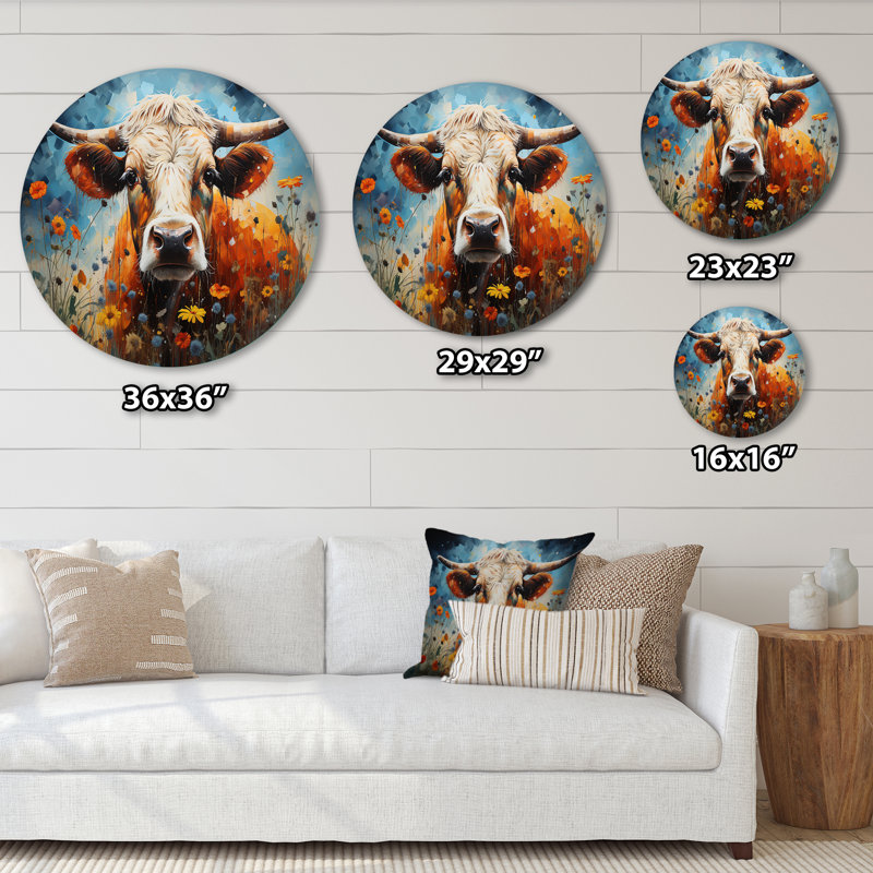 Vache, nature, symphonie I - animaux, art en métal rond, H 36 po x l 36 po