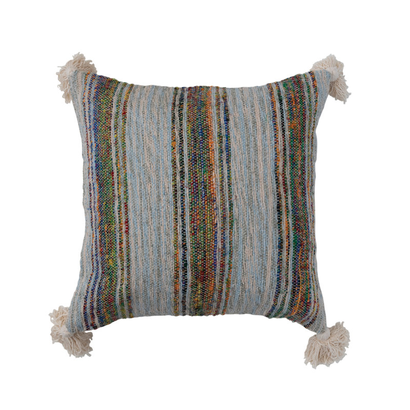 Multicolor Cotton Embroidered Euro Pillow with Tassels