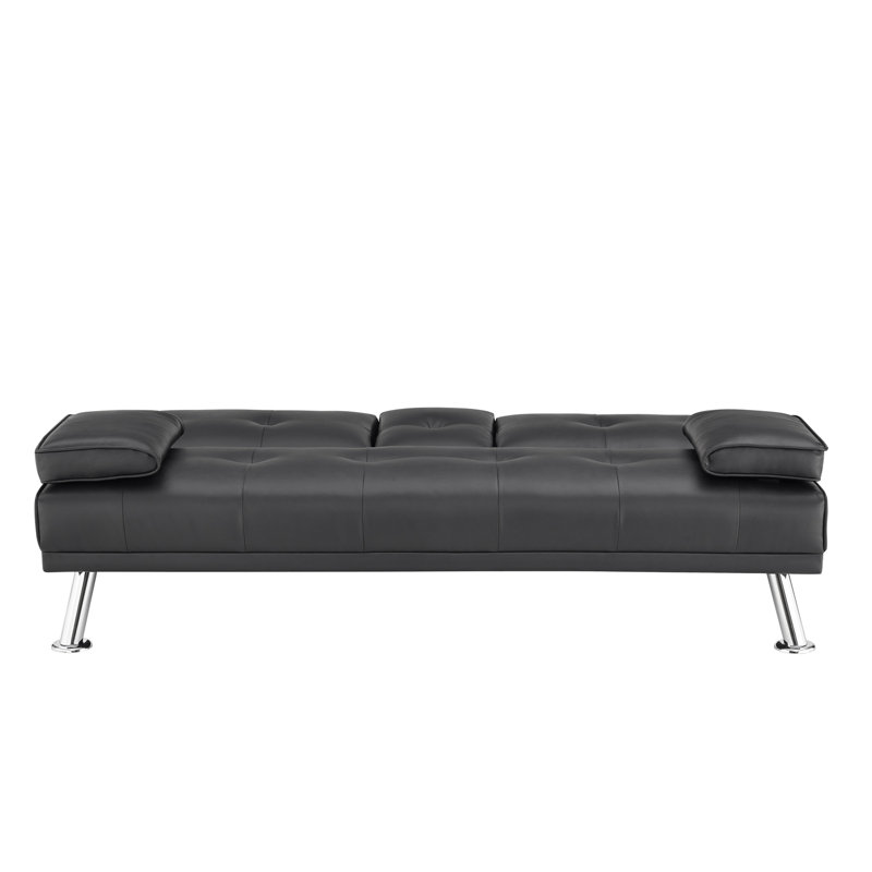 Crifasi Twin 38.6'' Faux Leather Convertible Sofa, Black Faux Leather
