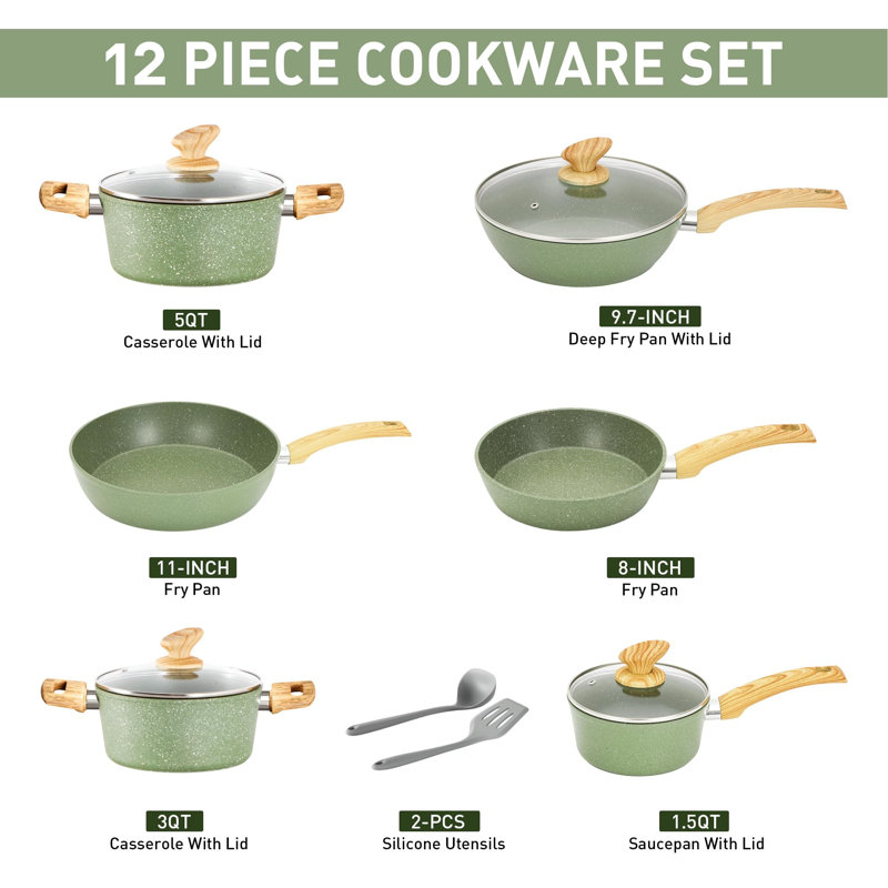 Non-Stick Aluminum Cookware Set, Green