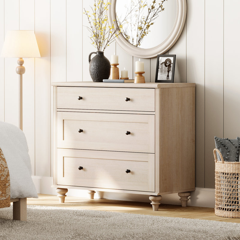 Commode 3 tiroirs l 33,9 po Scarlett, Beige