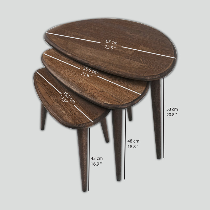 Chestnut Round Walnut and Beech Nesting Tables Set